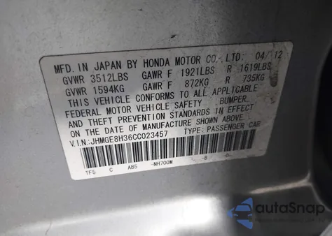 2012 Honda Fit from USA, damaged, VIN JHMGE8H36CC023457